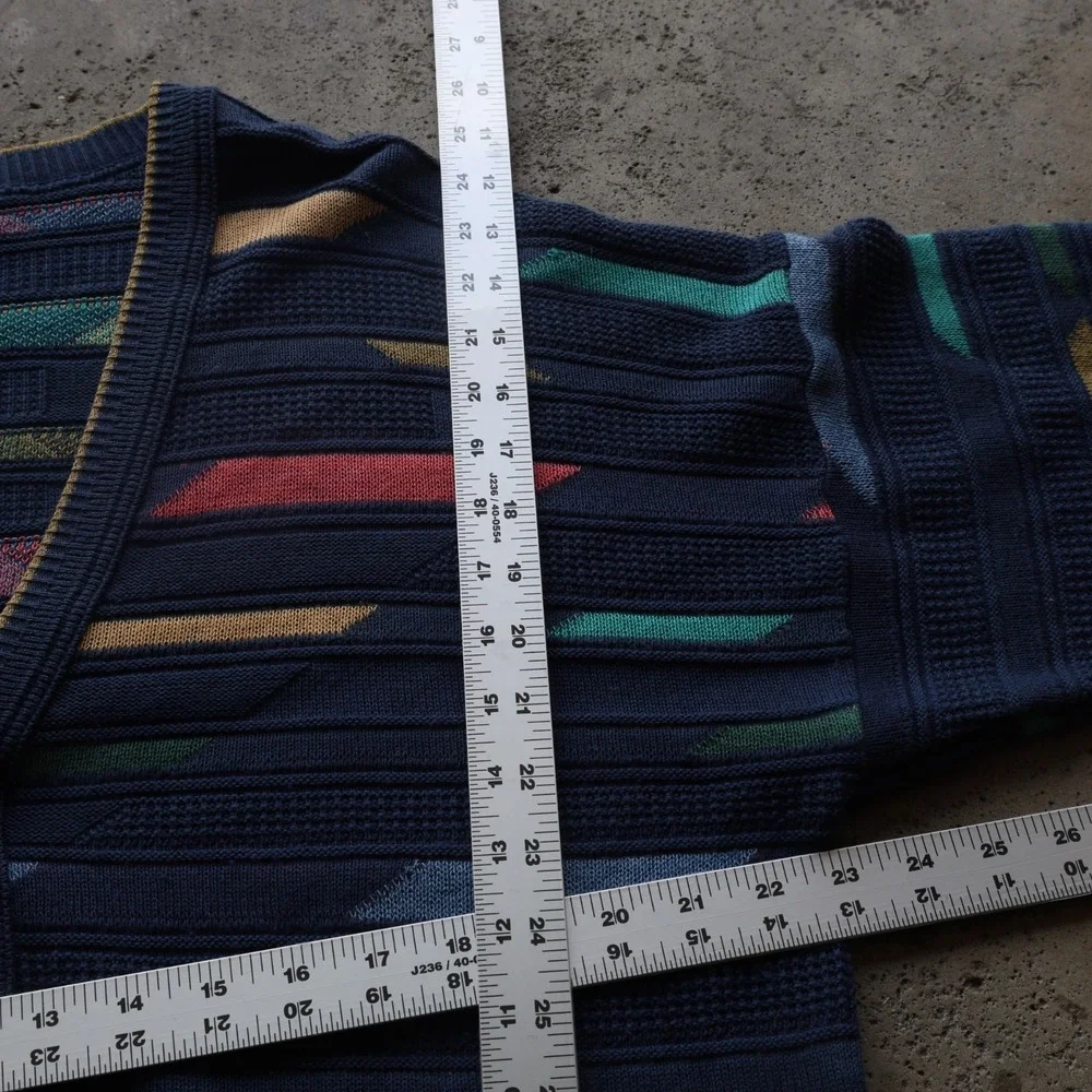 Vintage 90s Club Martin Racing Mens L Cardigan Sweater Made Italy Geometric Knit